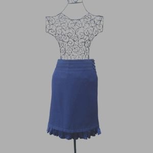 Banana Republic Blue Wool | Silk Ruffle Hem I Button Detail Skirt | Size 2
